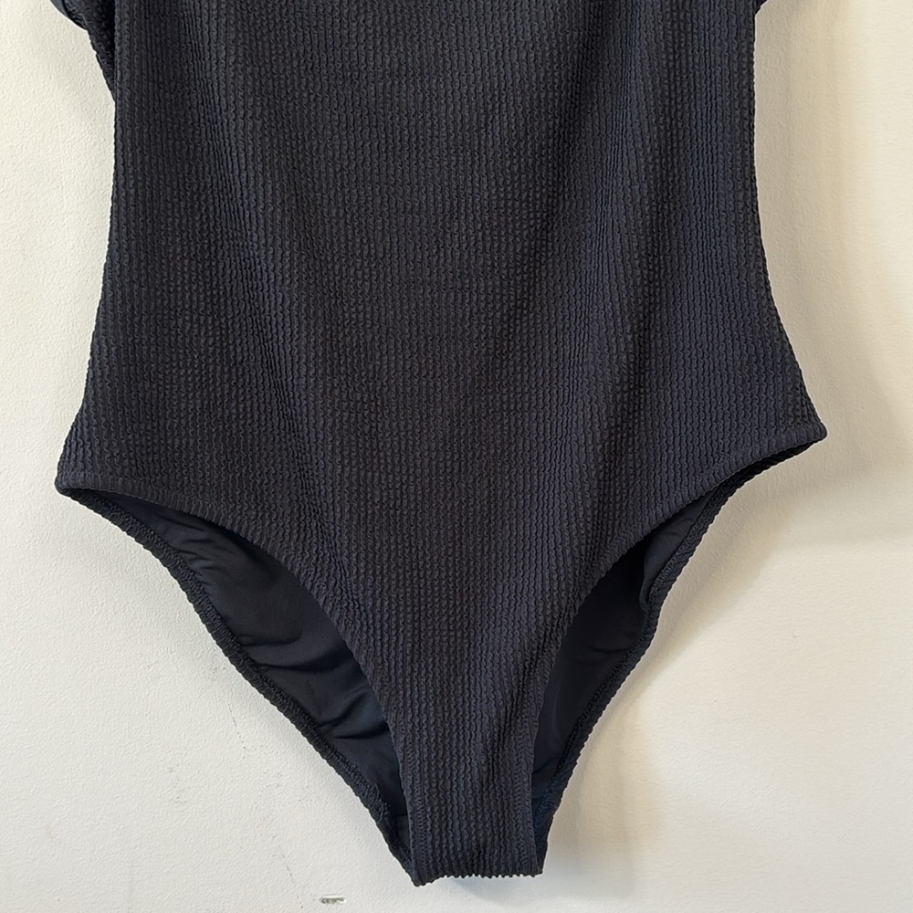 Aerie Crinkle Scoop Full Coverage One Piece Black Bathing Suit Size XL - Picture 4 of 12